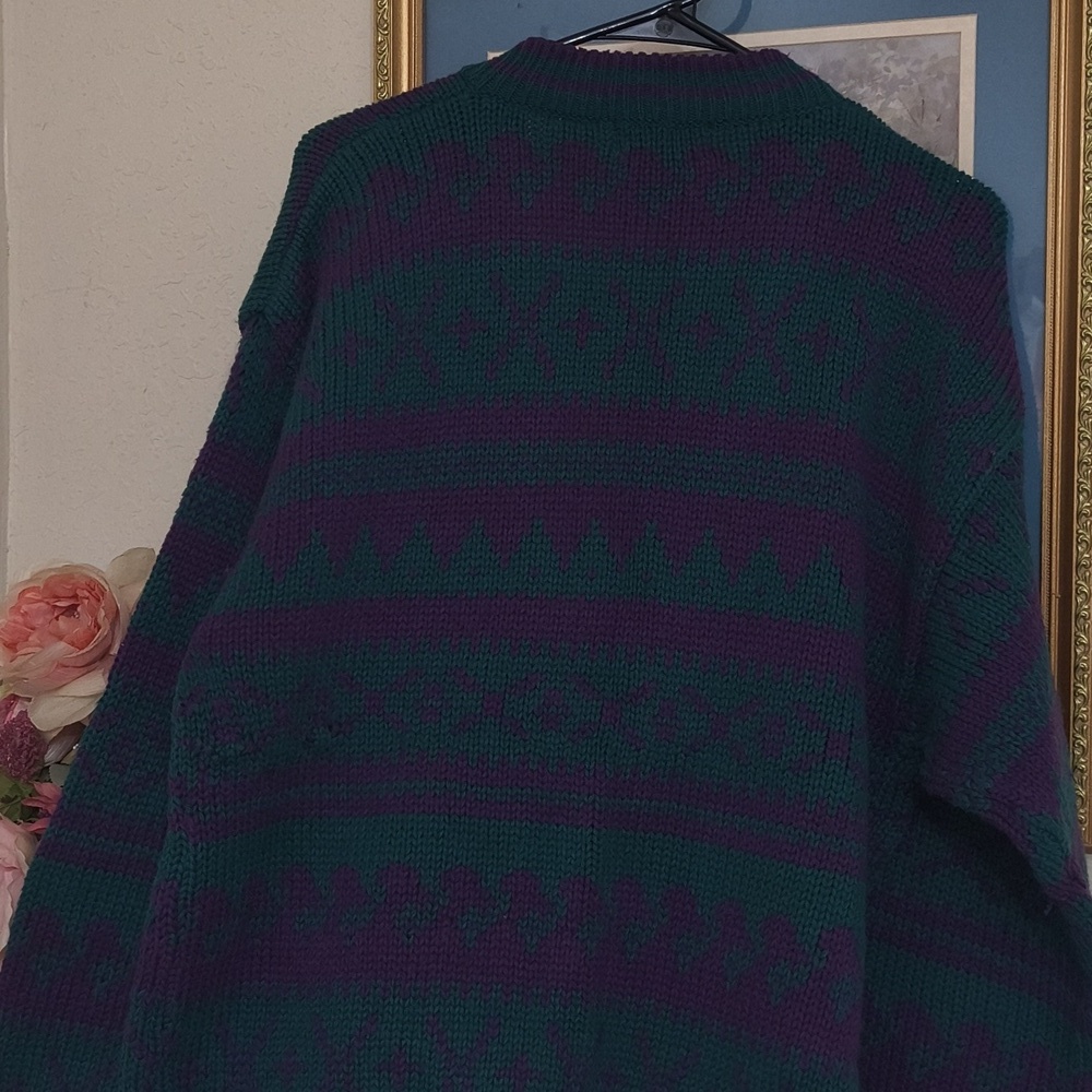 Vintage Chunky Know oversized Y2k Green and Purple Sweater Collegiate Preppy L - Picture 7 of 8